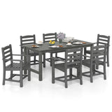 Juego de comedor de exterior de 7 piezas para 6 personas, mesa rectangular de HDPE de 67 pulgadas para patio y 6 sillones