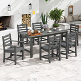 Juego de comedor de exterior de 7 piezas para 6 personas, mesa rectangular de HDPE de 67 pulgadas para patio y 6 sillones