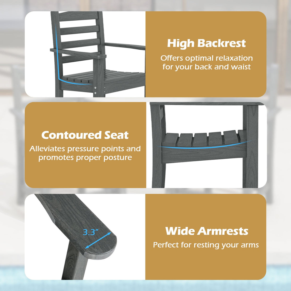 Juego de comedor de exterior de 7 piezas para 6 personas, mesa rectangular de HDPE de 67 pulgadas para patio y 6 sillones