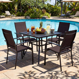 5 Pieces Patio Dining Set for 4 Outdoor Square Table and Stackable Chairs
