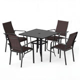 5 Pieces Patio Dining Set for 4 Outdoor Square Table and Stackable Chairs
