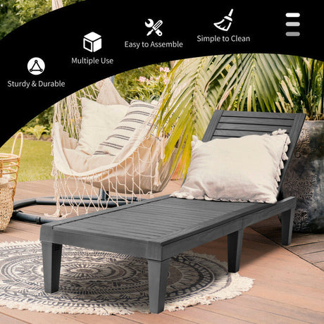 Juego de tumbonas reclinables ajustables de 3 piezas para exteriores con 2 reclinadores y 1 mesa auxiliar para jardín o patio trasero