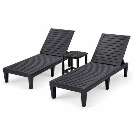 Juego de tumbonas reclinables ajustables de 3 piezas para exteriores con 2 reclinadores y 1 mesa auxiliar para jardín o patio trasero