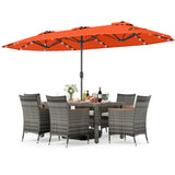 Muebles de comedor de mimbre para exterior de 8 piezas y sombrilla de patio de doble cara de 13.5 pies