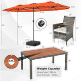 Muebles de comedor de mimbre para exterior de 8 piezas y sombrilla de patio de doble cara de 13.5 pies