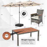 Muebles de comedor de mimbre para exterior de 8 piezas y sombrilla de patio de doble cara de 13.5 pies