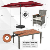 Muebles de comedor de mimbre para exterior de 8 piezas y sombrilla de patio de doble cara de 13.5 pies