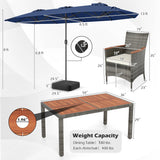 Muebles de comedor de mimbre para exterior de 8 piezas y sombrilla de patio de doble cara de 13.5 pies