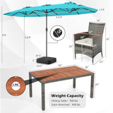 Muebles de comedor de mimbre para exterior de 8 piezas y sombrilla de patio de doble cara de 13.5 pies