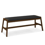 Banco de comedor de madera maciza de 50 pulgadas de largo, banco de mesa tapizado con asiento acolchado de piel sintética - Nogal