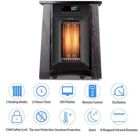 Calefactor eléctrico portátil de 1500W con temporizador de 12 horas y ruedas