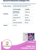 Dynavit Diamond Collagen Pro 30 Sachets - Premium Collagen Supplement with Hyaluronic Acid & Vitamin C for Skin Hydration and Anti-Aging