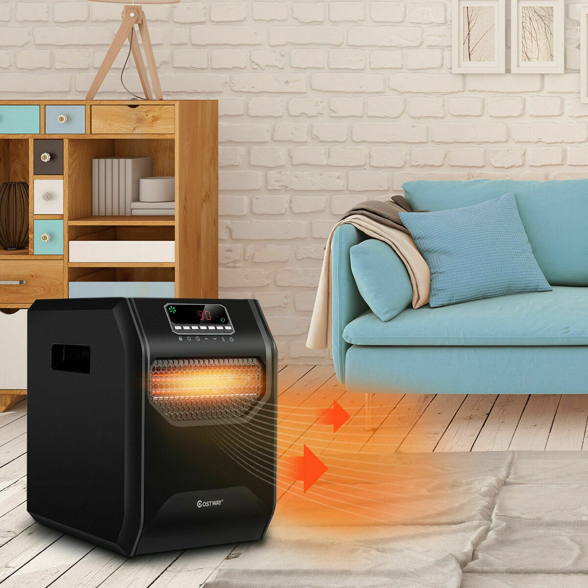 Calentador eléctrico portátil con control remoto, LED y temporizador de 12 horas
