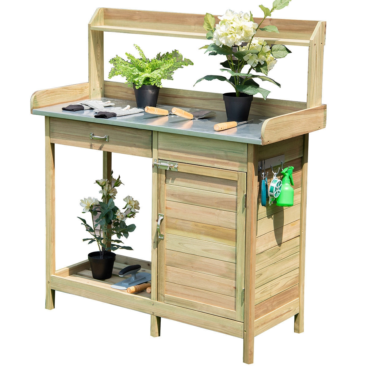 Banco de trabajo de madera para jardín, mesa de trasplante