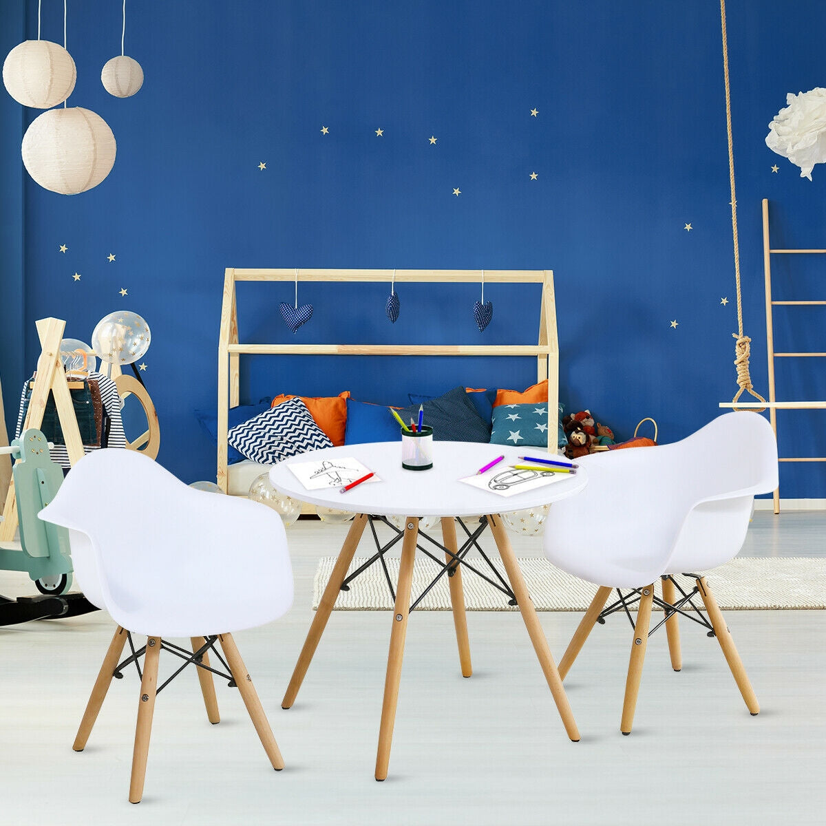 Juego de 3 piezas de mesa y sillas redondas modernas para niños