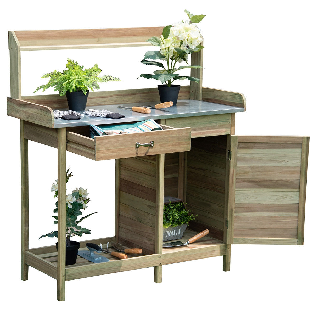 Banco de trabajo de madera para jardín, mesa de trasplante