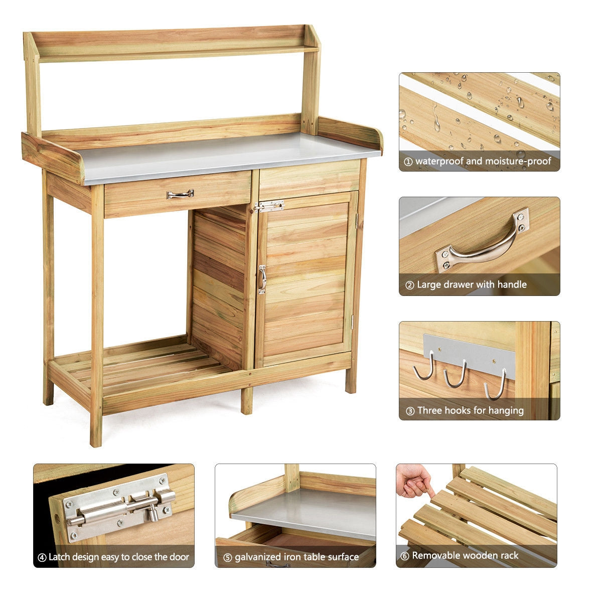 Banco de trabajo de madera para jardín, mesa de trasplante