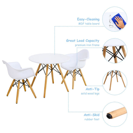 Juego de 3 piezas de mesa y sillas redondas modernas para niños