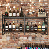 Botellero de pared con estantes de 2 niveles y 3 copas para colgar