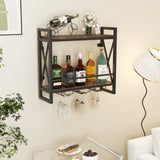 Botellero de pared con estantes de 2 niveles y 3 copas para colgar