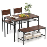 Industrial Style Rectangular Kitchen Table with Bench and Chairs
