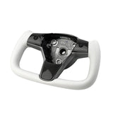 White Leather Yoke Steering Wheel for Tesla Model 3 / Y【Style 7】