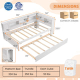 Estructura de cama individual tipo plataforma con nido y estantes laterales - Blanco