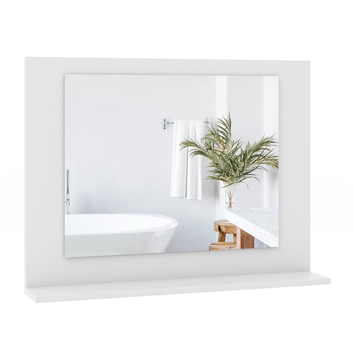 Espejo de baño rectangular con estante de 23.5 x 17.5 pulgadas y marco de madera