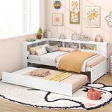 Estructura de cama individual tipo plataforma con nido y estantes laterales - Blanco
