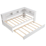 Estructura de cama individual tipo plataforma con nido y estantes laterales - Blanco