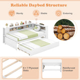Estructura de cama individual tipo plataforma con nido y estantes laterales - Blanco