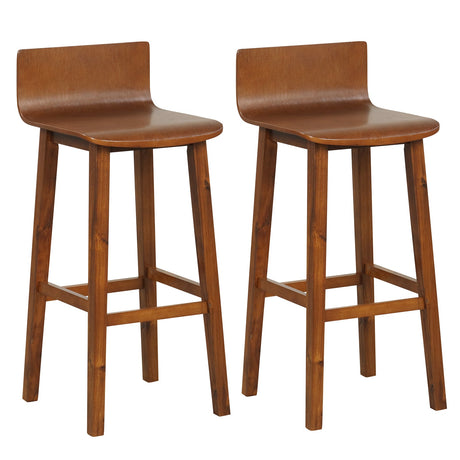 Juego de 2 taburetes de bar de madera de 29 pulgadas con respaldo y asiento sólidos - Nogal