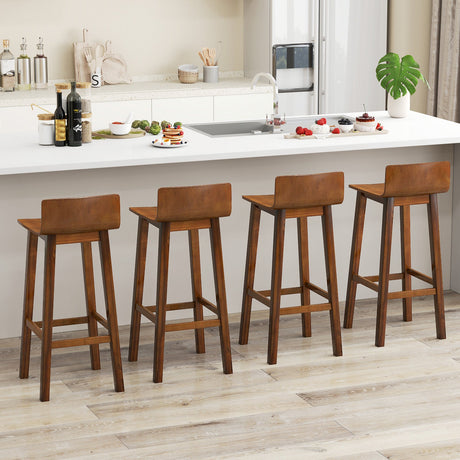 Juego de 2 taburetes de bar de madera de 29 pulgadas con respaldo y asiento sólidos - Nogal