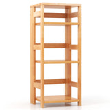 Estantería de 4 niveles de madera de caucho con vallas laterales para sala de estar