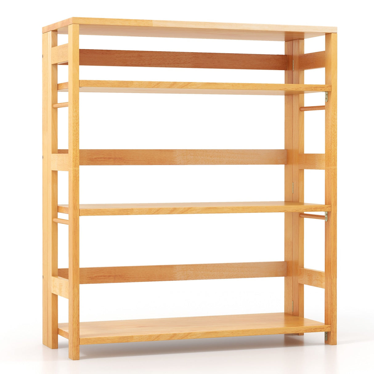 Estantería de 4 niveles de madera de caucho con vallas laterales para sala de estar