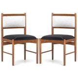 Wooden Dining Chair Set of 2 with Rubber Wood Frame and Faux Sherpa Backrest-Walnut