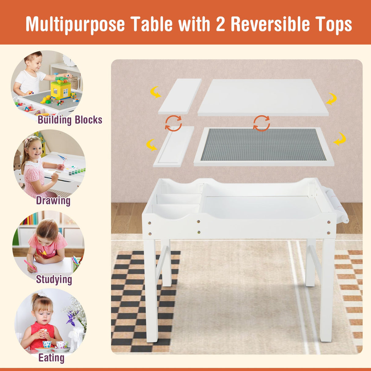Mesa de actividades de madera multiusos para niños con rollo de papel y almacenamiento