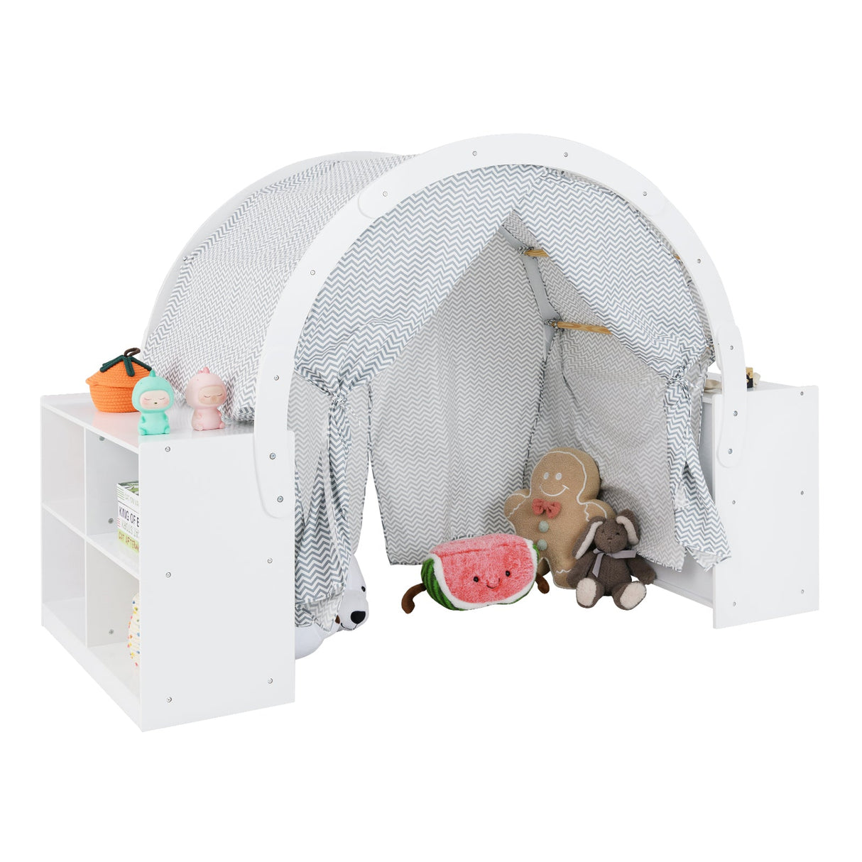 Tienda de juegos de madera para niños con cortinas y 8 cubículos - Blanca