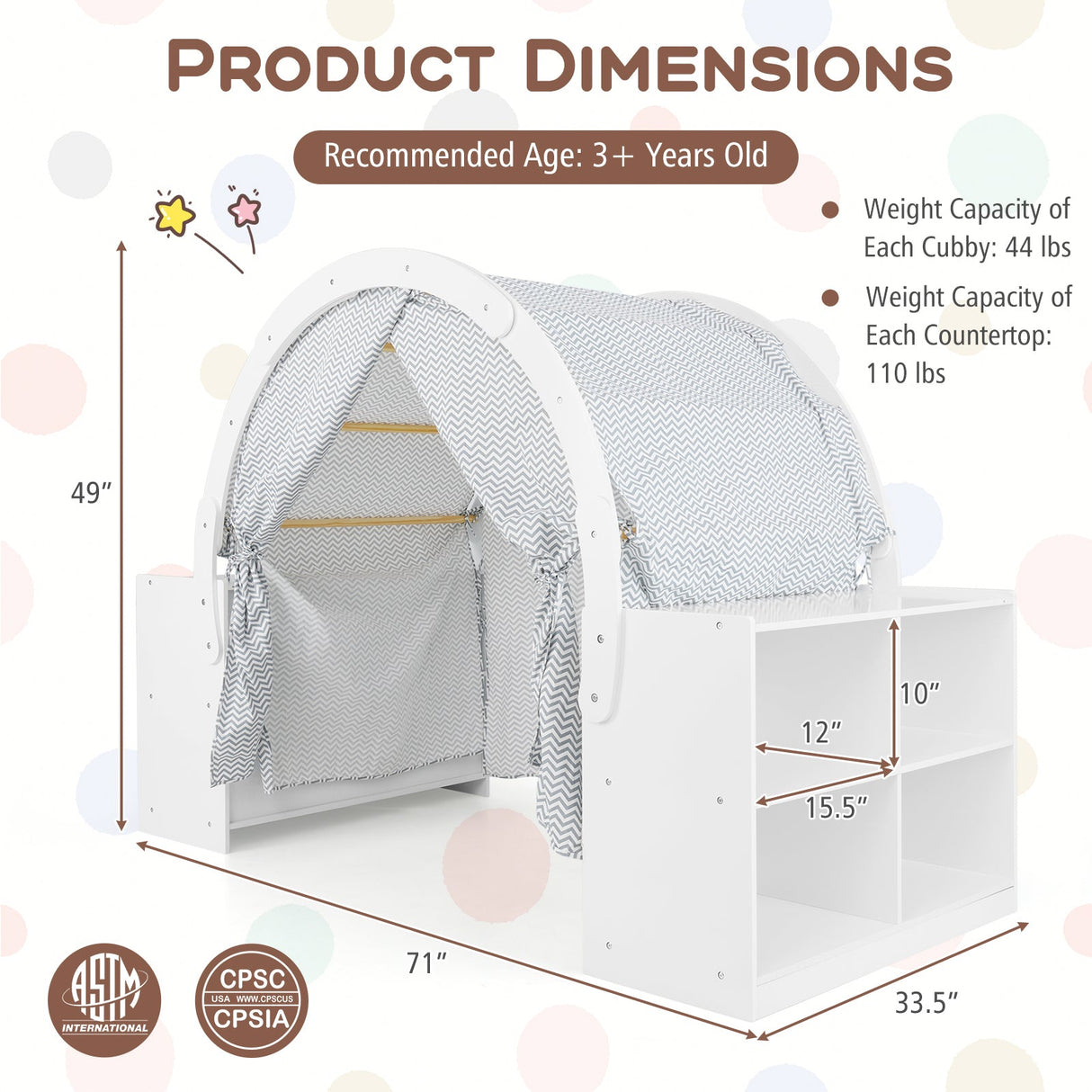 Tienda de juegos de madera para niños con cortinas y 8 cubículos - Blanca
