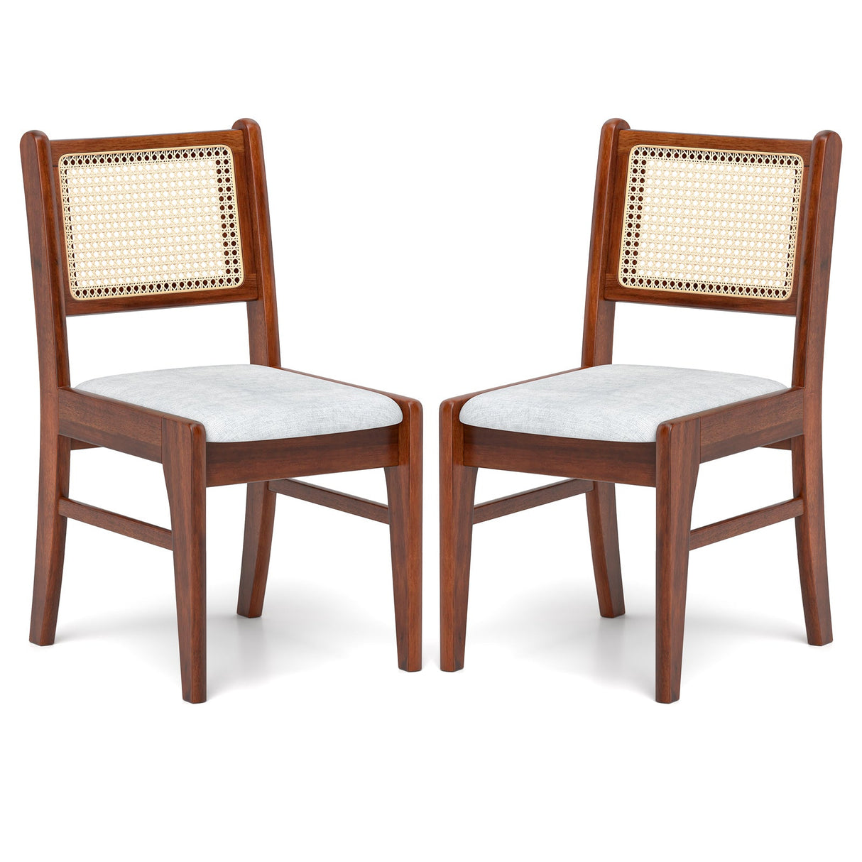 Wooden Kitchen Chairs with Cane Back Rubber Wood Frame and Padded Seat-Coffee
