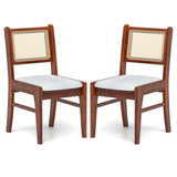 Wooden Kitchen Chairs with Cane Back Rubber Wood Frame and Padded Seat-Coffee