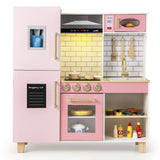 Cocina de juguete de madera con máquina de hielo, extractor y pizarra - Rosa