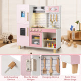 Cocina de juguete de madera con máquina de hielo, extractor y pizarra - Rosa