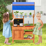 Cocina de juguete de madera con toldo de altura ajustable para niños - Natural