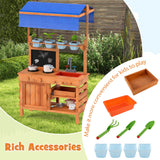 Cocina de juguete de madera con toldo de altura ajustable para niños - Natural