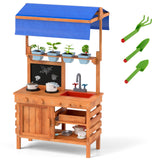 Cocina de juguete de madera con toldo de altura ajustable para niños - Natural