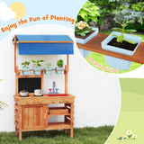 Cocina de juguete de madera con toldo de altura ajustable para niños - Natural