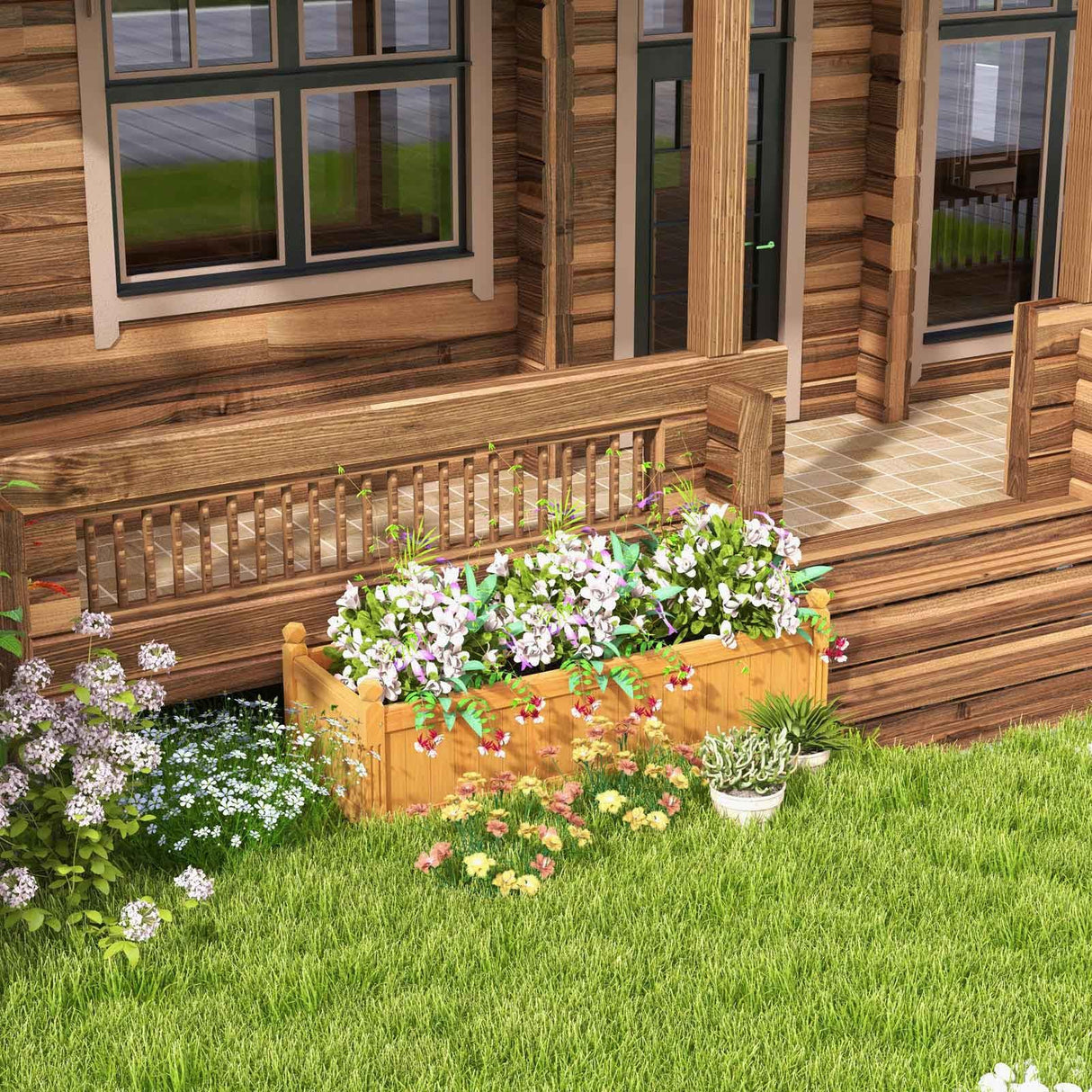 Jardinera rectangular de madera con sistema de drenaje - Natural