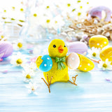 Cheerful Chick Holding Colorful Easter Polka Dot Eggs Figurine 3.2 Inches Tall
