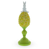 Spring Bunny Sitting on Textured Flower Easter Egg Display Stand 11.4 Inches Tall
